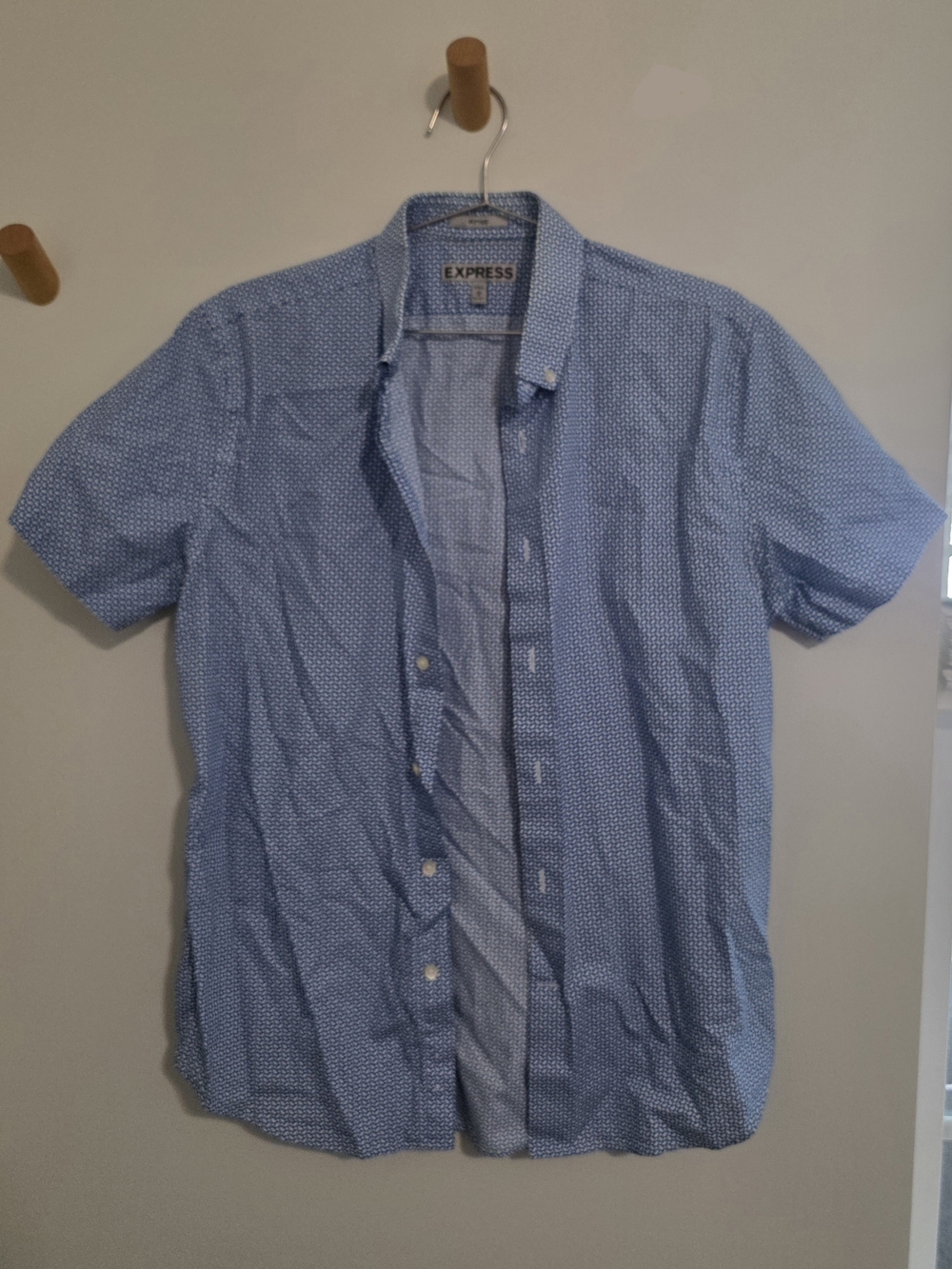 Express Men's Blue Short-Sleeve Microdot Button-Down Shirt